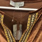 Luukse Brown Boho Velour Embroidered Tie Neck Tassel Mini Midi Dress Medium Photo 7