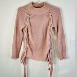 Sweet Rain Women’s Chunky Knit Sweater Side Lace-Up Details Blush Pink Medium Photo 0