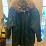 Women's Pelle Green Leather Fur Trim Hooded Jacket Size S Photo 0