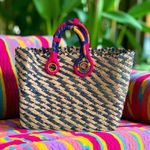 NANNACAY Multicolor Large Straw Woven Straw Tote Bag Pink Photo 0
