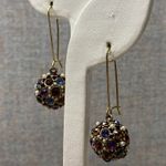 Vintage Sparkling Gemstone Pearl Ball Drop Earrings Dangle Cluster Old Money Purple Photo 2