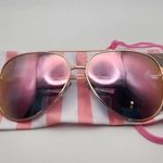 Falls Creek NWT  Rose Gold Aviator Sunglasses & Pink & White Striped Pouch Photo 1