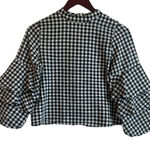 ZARA Womens Crop Top XS Black White Gingham Check Ruffle Sleeve Preppy Coastal Photo 0