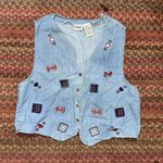 VTG DENIM BUTTON UP VEST PLAID BOW 3D DETAIL Blue Size M Photo 1