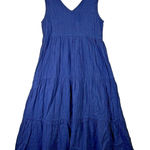 Kings Road Womens Dress Sz S Navy Blue Cotton Maxi Long Tiered Sleeveless Crepe Photo 0