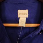 Chico's Women's Sz 0 Button Up Shirt Royal Blue 3/4 Lace Up Sleeves 100% Cotton Photo 3