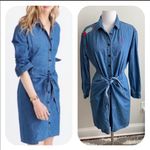 Madewell Chambray Long Sleeve Embroidered Tie Front Dress Photo 1