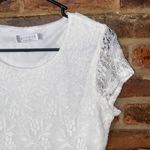Solitaire  White Semi-Sheer Lace Short Sleeve Peplum Blouse Women's Size Small Photo 1