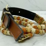 Vintage Wood Beaded Faux Leather Belt Made in Taiwan Small (S) ✨ Brown Photo 2