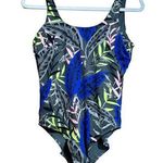 Athleta  One Piece Swimsuit Womens Medium Midnight Palm Scoop Neck Swim Ladies Photo 0