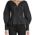 STAUD  Monroe Lace-Up Top Black Corset Peplum Ren Fair Regencycore Goth Size 10 Photo 0