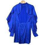 Farm Rio Mini Dress Bright Blue Open Back Ruffled Long Sleeve Women’s M Photo 1