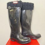 Hunter Original Tall Boot Logo Women's Size 5 Black Gloss Waterproof With Socks Photo 5
