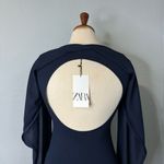 ZARA New Navy Blue Elegant Round Neck Knit Cape Dress Slit Long Sleeves Size S Photo 13