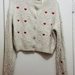 Jessica Simpson bow cardigan with rhinestone buttons size M light grey/red Photo 0