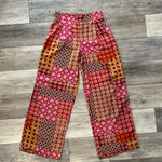 Drew  Pink Yellow Red Aztec Satin Silk Wide Leg Beach Boho Summer Pants Photo 3