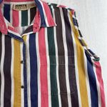 90s Vtg L Large Striped Button Up Shirt Sleeveless Grunge Boho Streetwear Hippie Photo 2