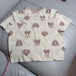 Debut  Cute Dog Print Cream Cropped Sweater short sleeve size small Photo 3