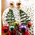 Christmas Tree Earrings New Handmade Jingle Bells Dangle Posts Festive P… Green Photo 10