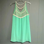 Illa Illa  Green Sleeveless Swing Sundress Ivory Mesh Net Crochet Back Size Small Photo 1
