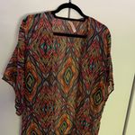 Women one size Colorful Geometric Patterned Poncho coverup vest swimwear boho Red Photo 3