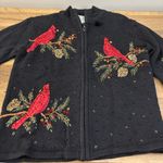 Heirloom Collectibles Cardinal Beaded Embroidered Holiday Christmas Sweater Y2K Black Photo 7