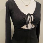 Princess Polly NWT  Molley Black Ribbed Double Cut-Out Long-Sleeve Mini Dress - S Photo 3