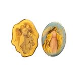 Vintage Lot of 2 Angel Enamel Gold Tone Religious Angelic Lapel Hat Scarf Pin Yellow Photo 0