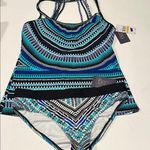 Jag tankini bathing suit set NWT blue black white Aztec boho print Small Photo 0