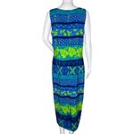 Kathie Lee Dress Women 10 Blue Green Floral‎ Midi Dress Tropical Vacation Cruise Photo 3