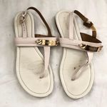 Coach Patent Leather T-Strap Logo Plate Caterine Sandals Light Beige Size 8 Photo 0