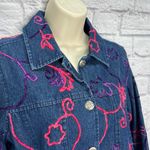 Vintage Choices Denim Jean Jacket Size M Pink Floral Embroidered Textured Blue Size M Photo 3