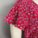 My Michelle  Sundress‎ Red Floral Ditsy Print Dress Medium Flutter Sleeves V-Neck Photo 8