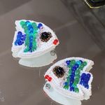 New Large Beaded Fish Earrings For Pierced Ears White Photo 1