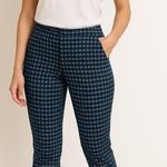 Kenar Women's Pants Navy Blue Squares Stretch Cropped Trousers Size 4 Photo 0