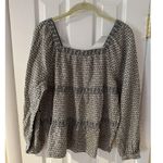 Old Navy  Top S White Black Long Sleeve Square Neck Elastic Button Cuff Boho Photo 6