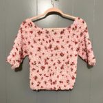Free People NWOT  Pink Floral Rosie Posie Smocked Cropped Y2K Feminine Top S Photo 6
