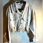 POL  NWT fringe denim jacket, cream colored, distressed, small but oversized Photo 0