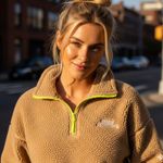 Urban Outfitters  Tan Cropped Teddy Quarter-Zip Pullover Photo 0