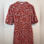 Madewell  Pintucked Puff Sleeve Red Floral Midi Dress Size‎ 2 Photo 5