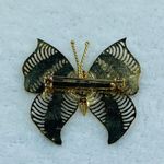 Gold Color Open Stripes Butterfly Jewelry Pin Brooch Two Tone Teal Bluish Colors Photo 8