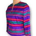 Vintage Adrianna Papell Jacket Collarless Blazer Silk Rainbow Stripe Long Sleeve Blue Size 8P Photo 3