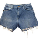 Wrangler  Womens Blue Denim Cutoff Shorts Distressed Frayed Hem Size 34x30 Photo 0