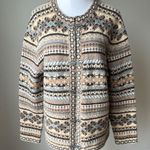 Cambridge Dry Goods Tan and Gray Wool Cardigan with Nordic Pattern Size L Photo 0