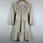 J.Crew Seersucker Ruffleneck Mini Dress Women 4 White Beige Gingham Plaid Preppy Photo 2