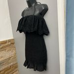 ZARA  Mini black smocked ruched eyelet dress with ruffle hem #minidress size XS Photo 2