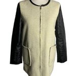 CMNC Woman Faux Leather Sherpa Coat M Cream Black Full Zipper Pockets Lined Size M Photo 0