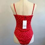 ZARA NEW Satin Star Print Effect Red Adjustable Bodysuit Top Womens Size L Photo 5