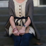 Anthropologie HWR Wool Blend Cable Knit Cape Cardigan Navy Ivory Jacket S/M Photo 0