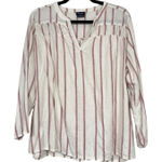 Splendid  Linen White Pink Striped Blouse Women’s XL Beachy Breathable Casual Top Photo 0